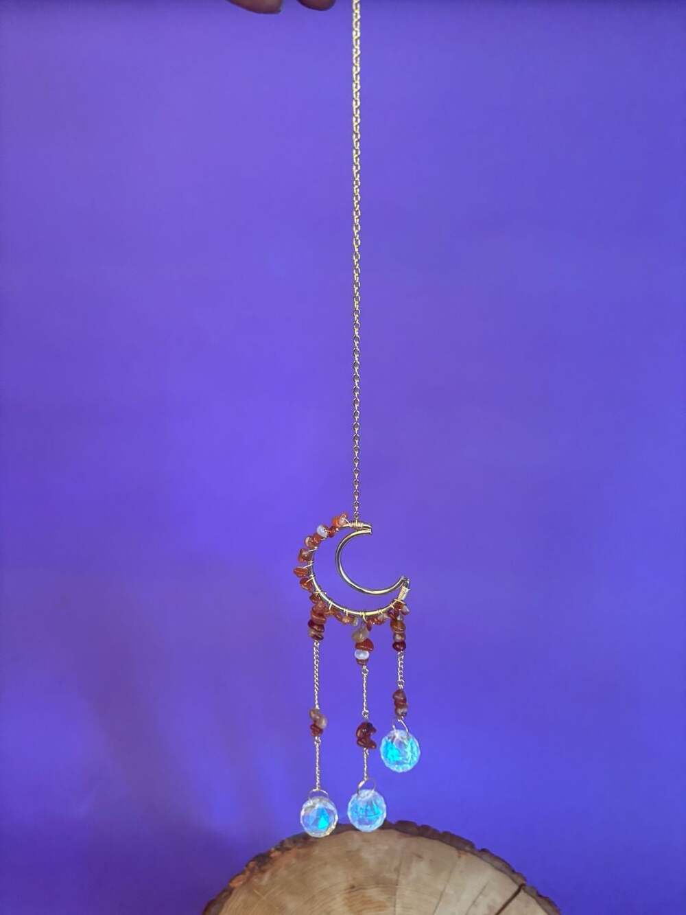 Crescent Moon Crystal Chip And Prism Suncatcher